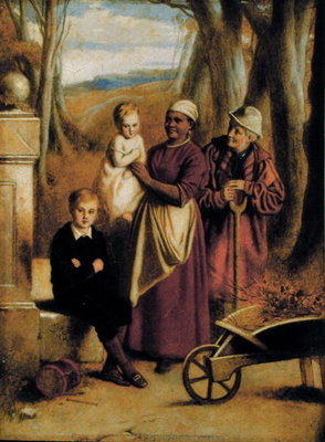 Two Children, Nurse and Old Man by William Mulready - print