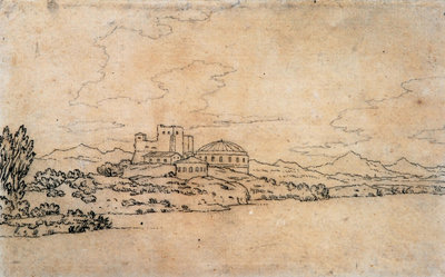 Italian Landscape with Domed Building by Alexander Cozens - print