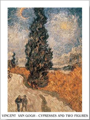 Cypresses And Two Figures by Vincent Van Gogh - print