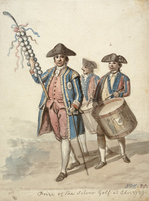 Fine Art Print of The Prize of the Silver Golf - Officer Carrying a Decorated Golf Club, Two Soldiers with Drums behind him by David Allan