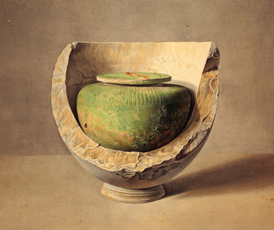 Fine Art Print of A Bronze Vase Contained within a Marble Urn by Giovanni Battista Lusieri