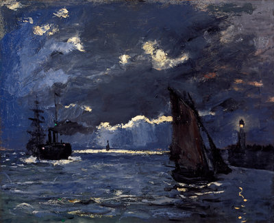 Fine Art Print of A Seascape, Shipping by Moonlight by Claude Monet