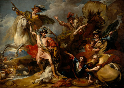 Fine Art Print of Alexander III of Scotland Rescued from the Fury of a Stag by the Intrepidity of Colin Fitzgerald ('The Death of the Stag') by Benjamin West