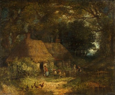 Woodland Scene with Cottage by Anonymous - print