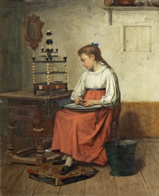 Fine Art Print of Girl Peeling Potatoes by Lucien Gerard