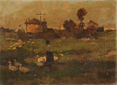 Woman with Geese by Frank Richards - print
