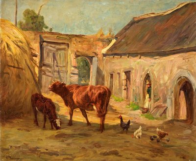 Fine Art Print of Cattle in Yard by R. Corren
