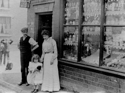 Barnsley's Tobacconist Shop, Cross Street, Bradley, circa 1912 by Unknown - print