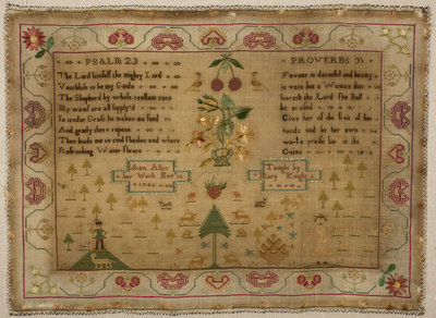 Sampler, Psalm 23 and Proverbs 31, "Ann Allen her Work Nov 15 1786" by Unknown - print