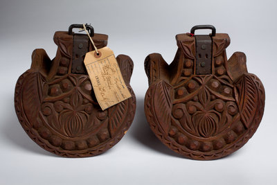 Antique Mexican carved wooden stirrups by Unknown - print