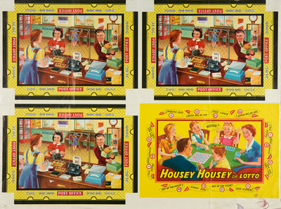 Box lids for "Housey Housey or Lotto" and "Post Office" games, Walsall Lithographic Company Limited, 1950s by Unknown - print