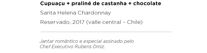 Cupuaçu + praliné de castanha + chocolate - Santa Helena Chardonnay Reservado, 2017 (valle central – Chile)