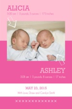 Beautiful Pink Twins Announcement Card