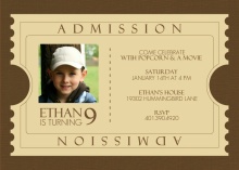 Admission Ticket Brown Kids Birthday Invitation