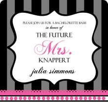 Black and Gray Stripes with Pink Bachelorette Party Invitation