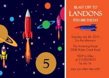 Blue and Orange Rocket Birthday Party Invitation