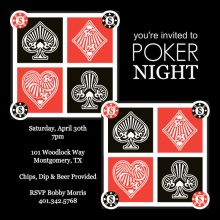 Red and Black Suits Poker Night Invitations