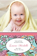 Teal and Pink Floral Birth Announcement