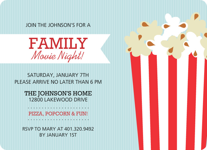 Movie Night Invitation Popcorn Family Movie Night Invitations