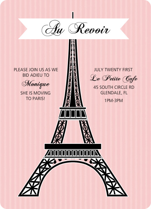 Pink Paris Eiffel Tower Farewell Party Invite Template