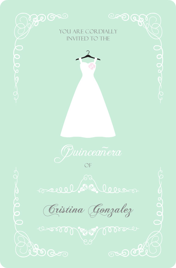 Quinceanera Invitations Mint Green Quinceanera Dress Invitation