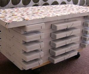 A coffee table made of 92 VHS tapes 