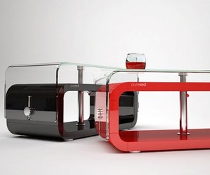 Beautiful Unique Periodic Red Table Design with a Glass Top