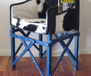Cocktail Club Chair in Cowhide and Folding Wooden Frame