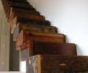 Reclaimed wood stairs in Schloss Wiesenburg by Jan Korbes
