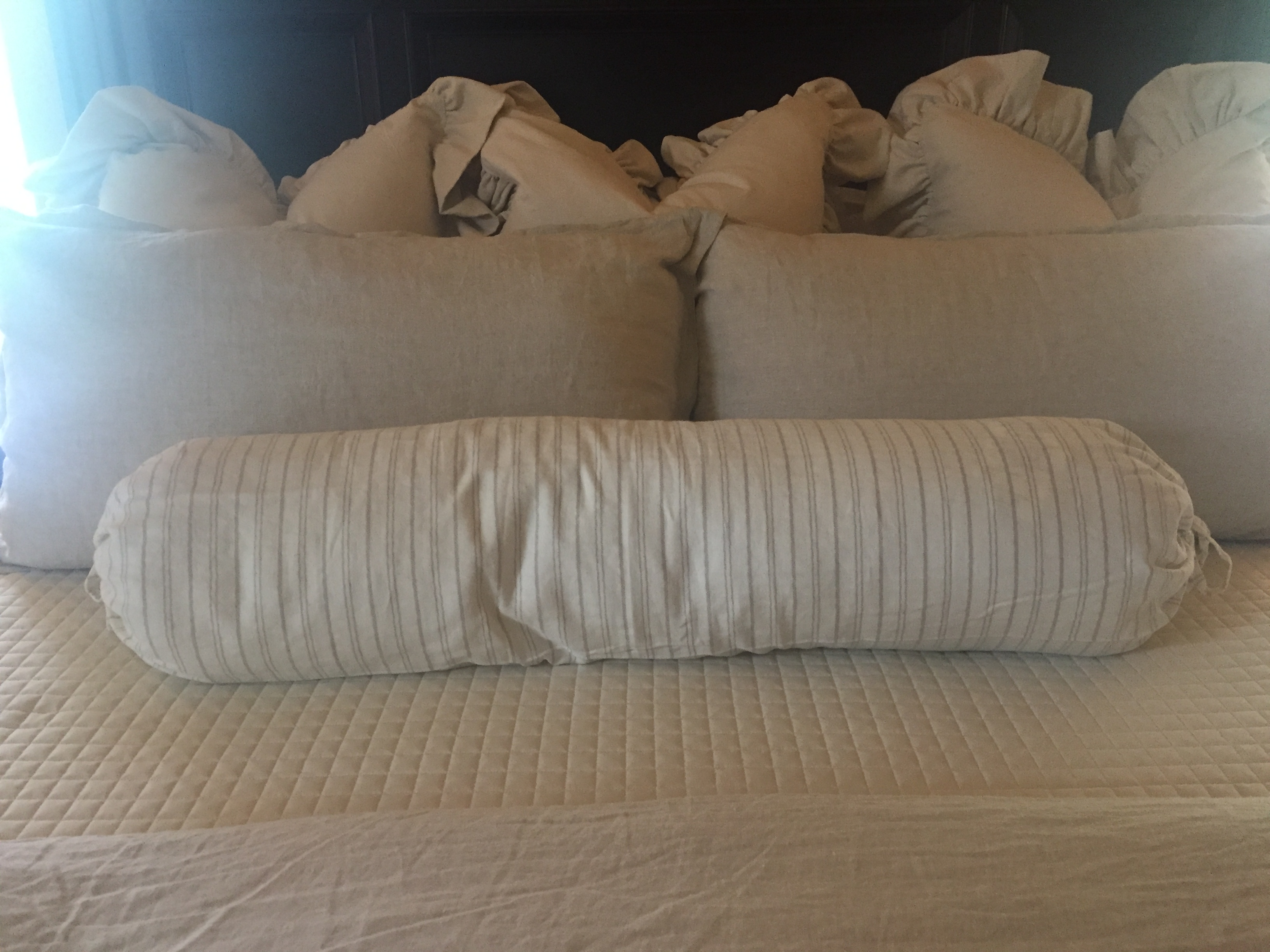 Kidney Pillow Ruffled Grey Allysa Linen Kidney PIllow Bella Notte