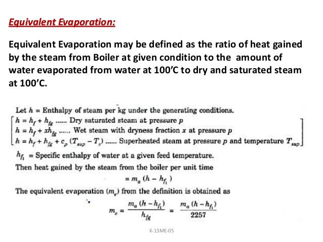 Define equivalent evaporation of boiler. How it is different from efficiency & capacity of boilers ?