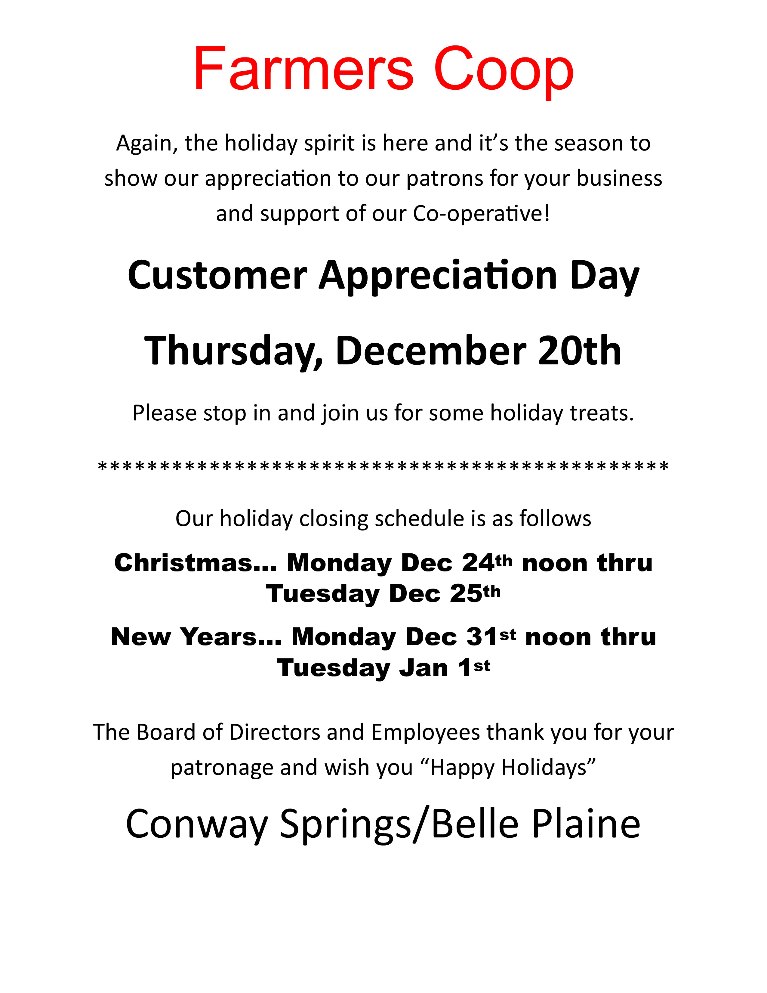 Farmers Coop Conway Springs Homepage