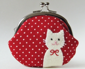 Coin purse - cat on red polka dots