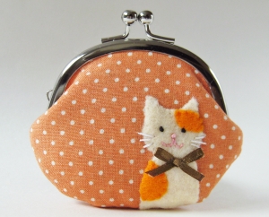 Coin purse - cat on orange polka dots