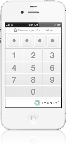 iMoney screenshot security PIN screen