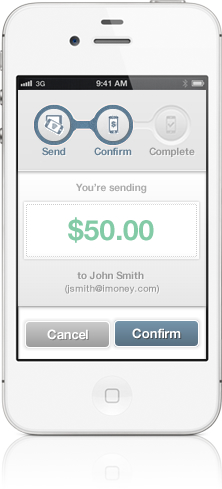 iMoney screenshot mobile to mobile iMoney payments