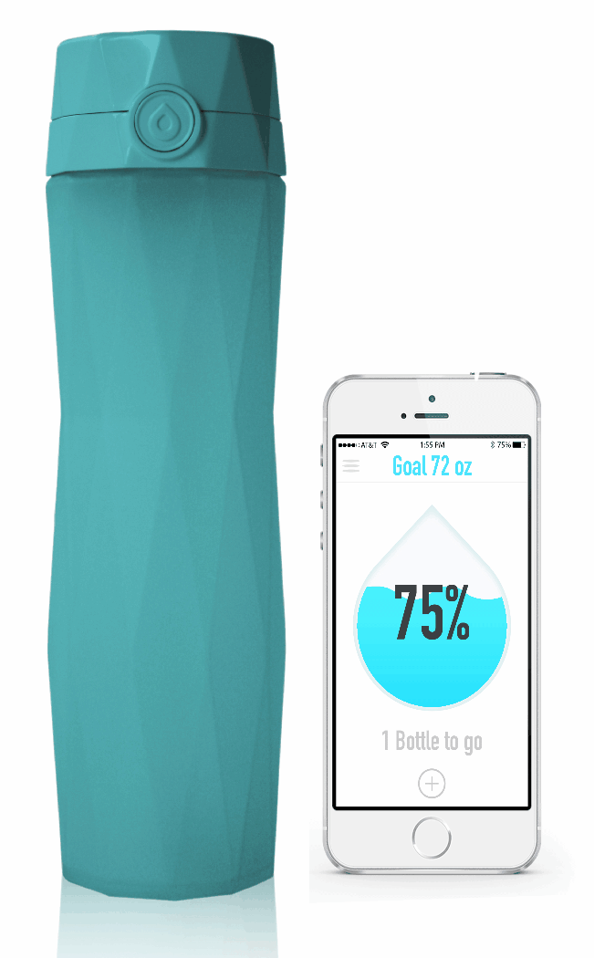 Ocean+Teal+Hidrate+smart+water+bottle+and+Hidrate+app+with+droplet+filling+up