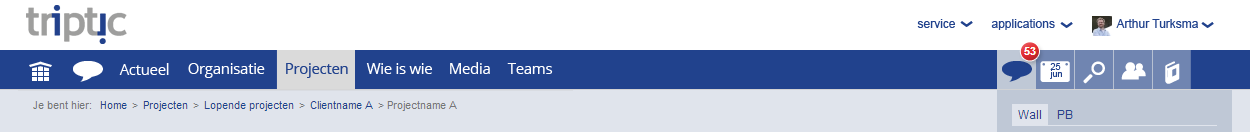 The triptic intranet's menu on desktop shows the first level hierarchy commands