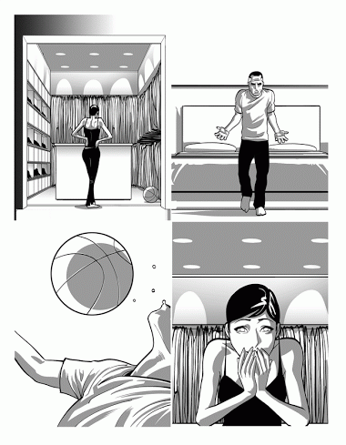 A gif from Rhymes showing an example of taking the 2d art (first image) and making it into 3D (final image).