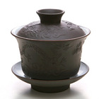 DeRen Dark Clay Dragon Gaiwan and cups from Teaware