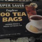 Orange Pekoe & Pekoe Cut Black Tea Super Saver Tagless 100 Tea Bags from Super Saver
