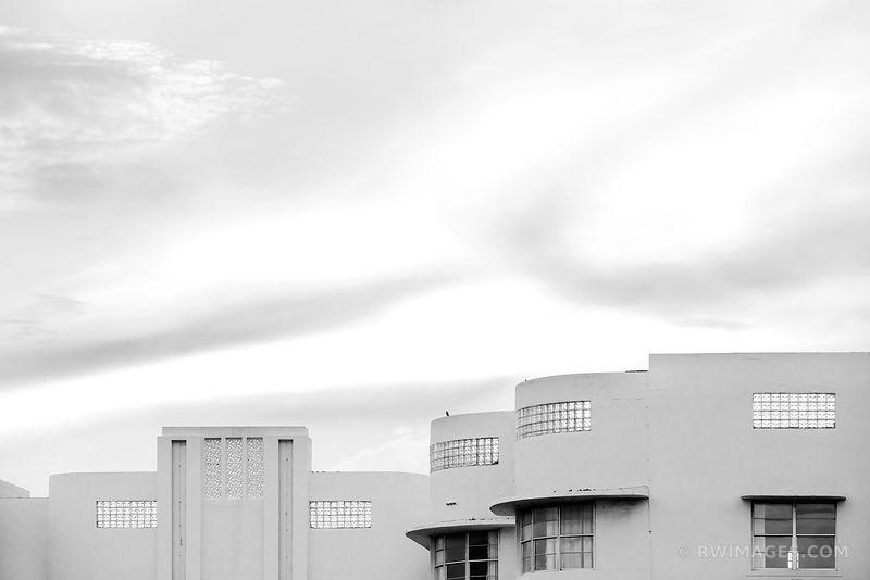 ART DECO ARCHITECTURE MIAMI BEACH FLORIDA BLACK AND WHITE