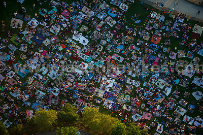 Aerial view of a people at an outside cinema in New York