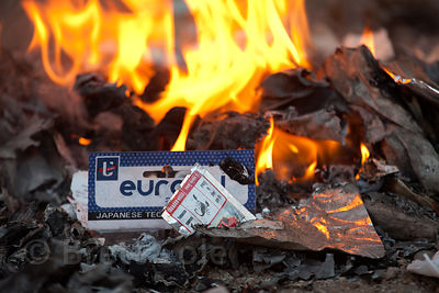 Plastic and foil burning in a trash pile, Jodhpur, Rajasthan, India