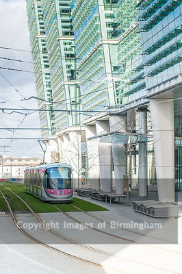 Electric tram in Snow Hill, Birmingham City Centre. England.