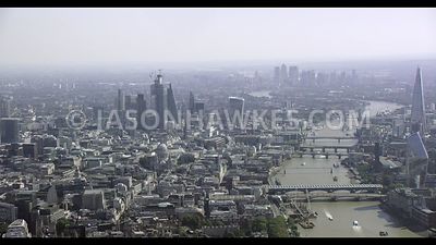 Aerial footage of the City of London, Square Mile.