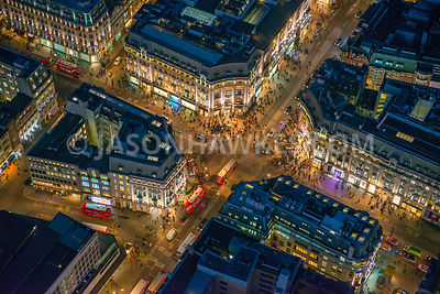 Aerial view of Oxford Circus at night, London