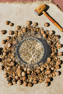Cracked nuts with a hammer