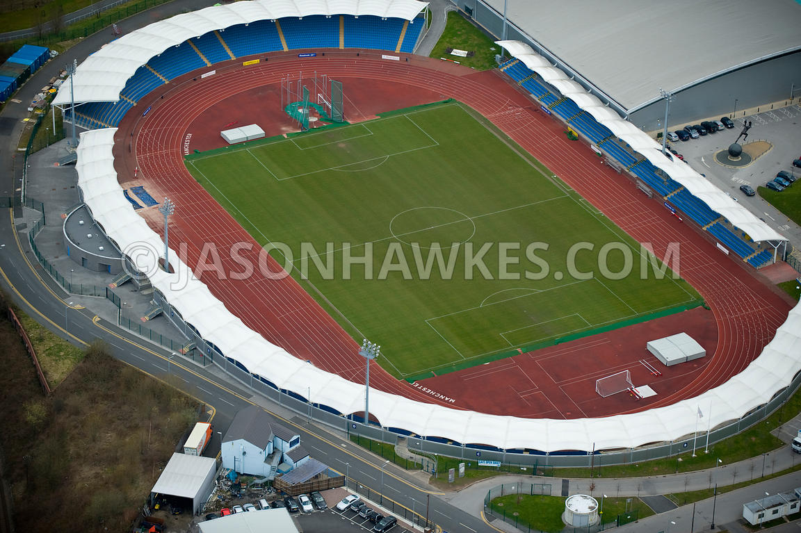 Aerial View. Manchester Regional Arena, Athletics track, Manchester, UK