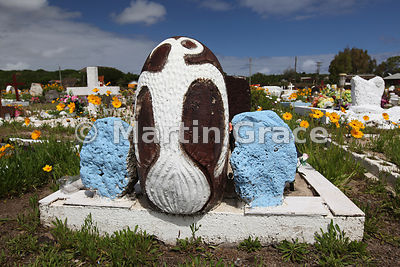 Birdman Cult headstone in Cemetery at Hanga Roa, Easter Island (Rapa Nui)